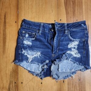 American Eagle Outfitters Dark Blue Distressed Jean Shorts